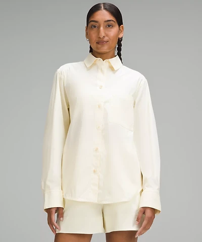 Relaxed-Fit Cotton-Blend Poplin Button-Down Shirt | Women's Long Sleeve Shirts