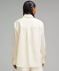 Relaxed-Fit Cotton-Blend Poplin Button-Down Shirt | Women's Long Sleeve Shirts