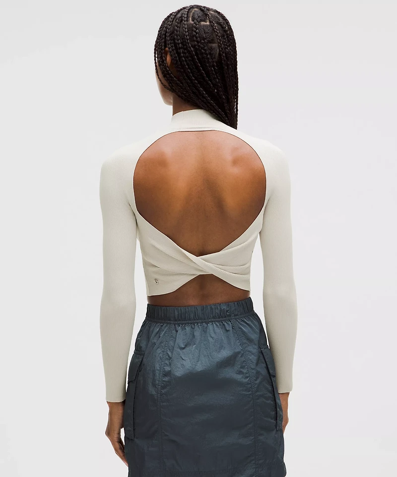 Ribbed-Knit Twist-Back Mockneck Sweater | Women's Sweaters