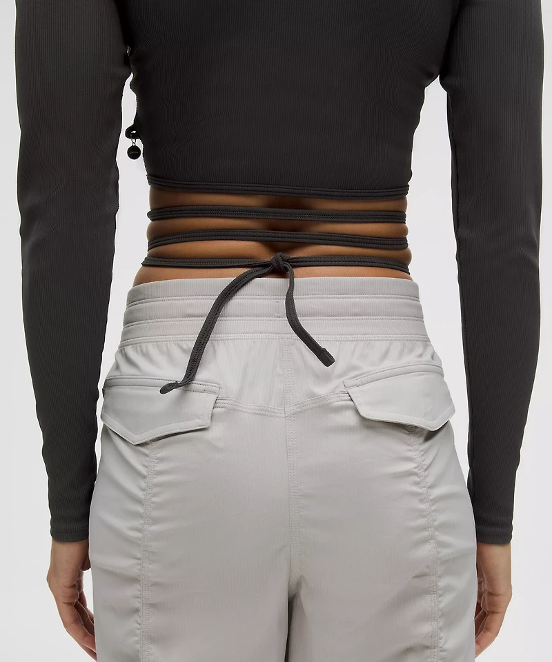 Logo Bead Ribbed Waist-Tie Long-Sleeve Shirt
