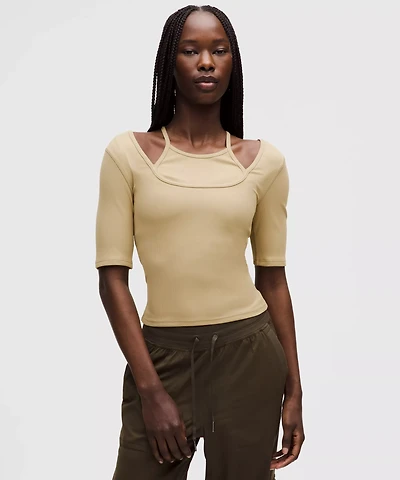 Layered-Look Ribbed Short-Sleeve Shirt