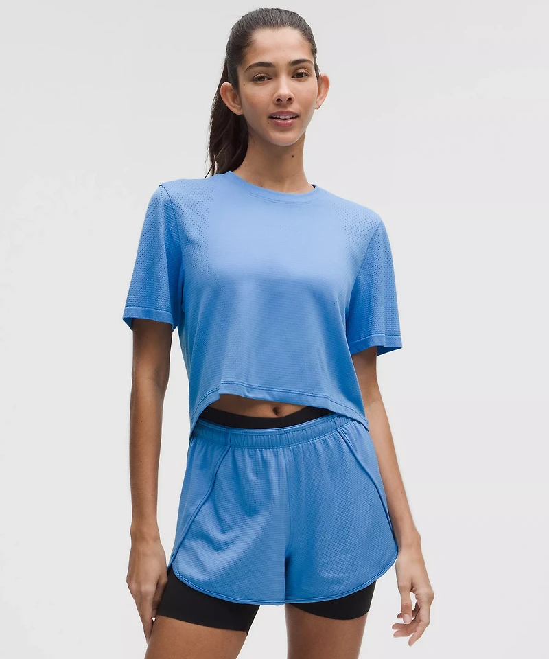 Swiftly High-Low Cropped Short-Sleeve Shirt