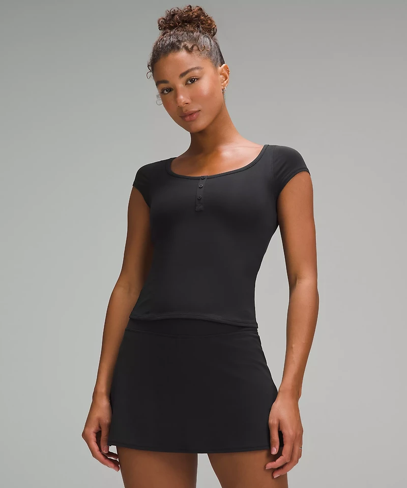 Cap-Sleeve Henley T-Shirt | Women's Short Sleeve Shirts & Tee's