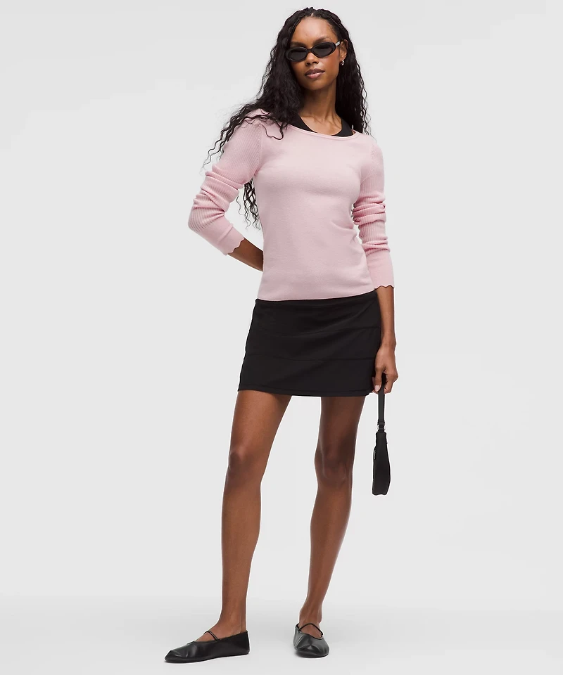 Cashmere Scalloped Cuff Crewneck