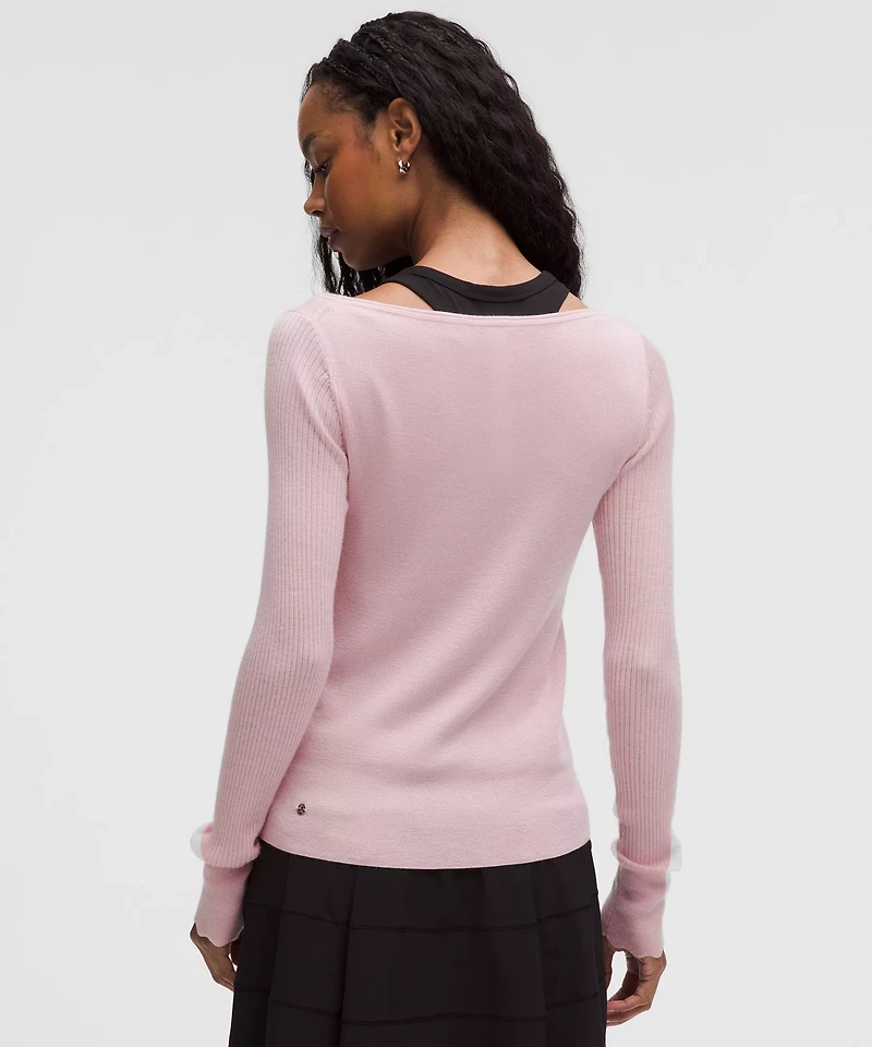 Cashmere Scalloped Cuff Crewneck