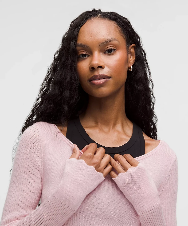 Cashmere Scalloped Cuff Crewneck