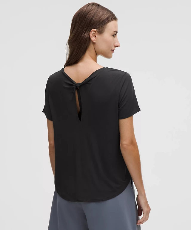 Modal-Silk Twist-Back Short-Sleeve Shirt