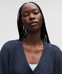 Cotton Crochet Mesh Relaxed-Fit Cardigan | Women's Sweaters