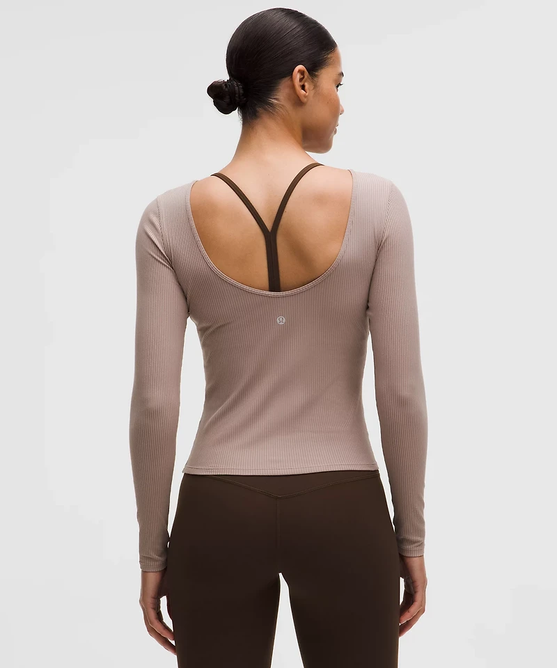 Ribbed Scoop-Back Yoga Long-Sleeve Shirt