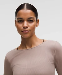 Ribbed Scoop-Back Yoga Long-Sleeve Shirt