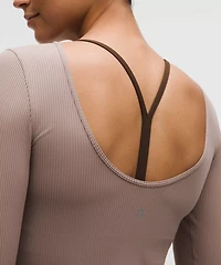 Ribbed Scoop-Back Yoga Long-Sleeve Shirt