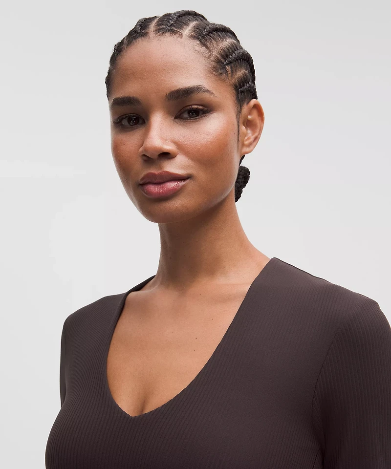 All It Takes Ribbed Nulu V-Neck Long-Sleeve Shirt *B-D Cups