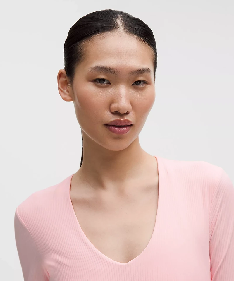All It Takes Ribbed Nulu V-Neck Long-Sleeve Shirt *B-D Cups