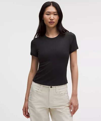 Hold Tight Micro-Rib Straight-Hem T-Shirt