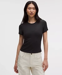 Hold Tight Micro-Rib Straight-Hem T-Shirt