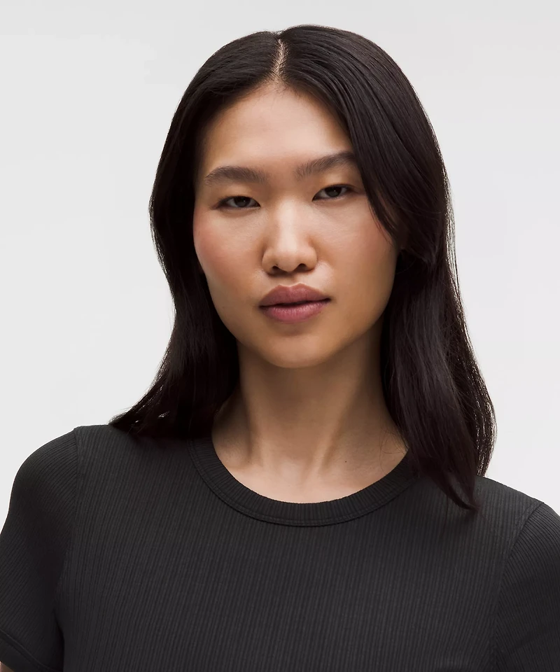 Hold Tight Micro-Rib Straight-Hem T-Shirt