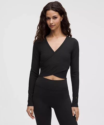 Nulu Ribbed Wrap-Front Long-Sleeve Shirt *Heart