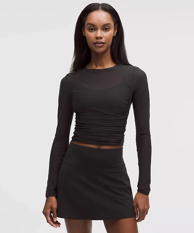 Mesh Ruched Long-Sleeve Shirt