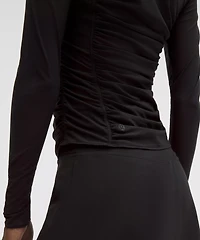 Mesh Ruched Long-Sleeve Shirt