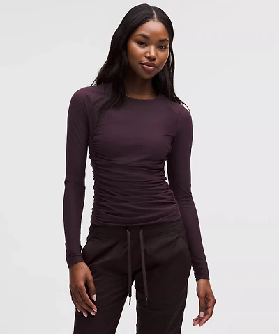 Mesh Ruched Long-Sleeve Shirt