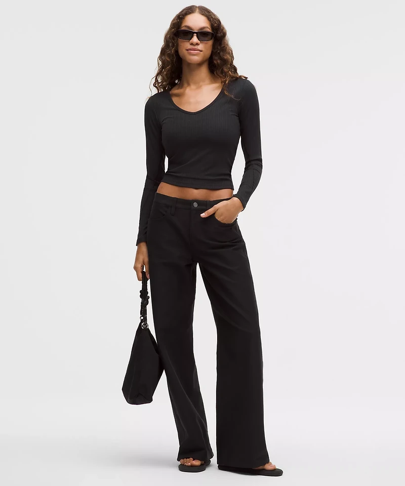 Hold Tight Micro-Rib V-Neck Long-Sleeve Shirt