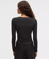 Hold Tight Micro-Rib V-Neck Long-Sleeve Shirt