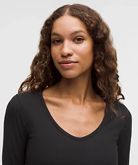 Hold Tight Micro-Rib V-Neck Long-Sleeve Shirt