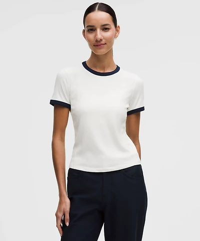 Hold Tight Micro-Rib Straight-Hem T-Shirt