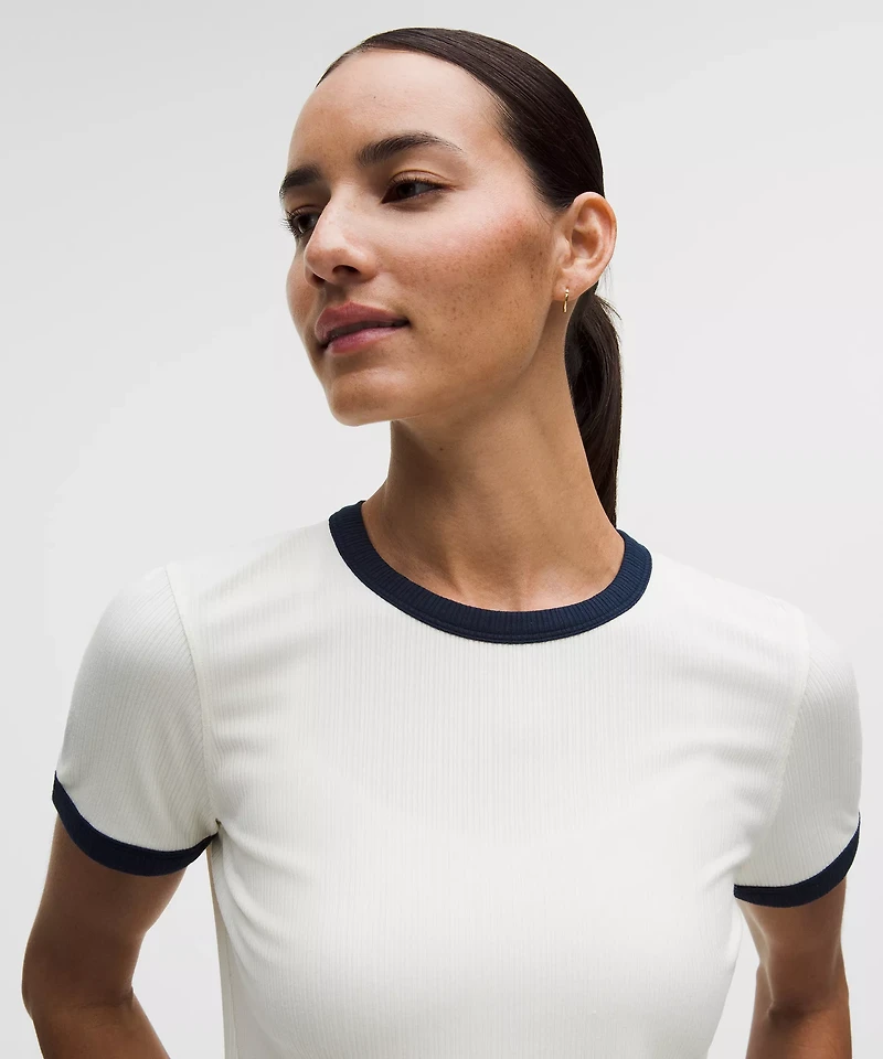 Hold Tight Micro-Rib Straight-Hem T-Shirt