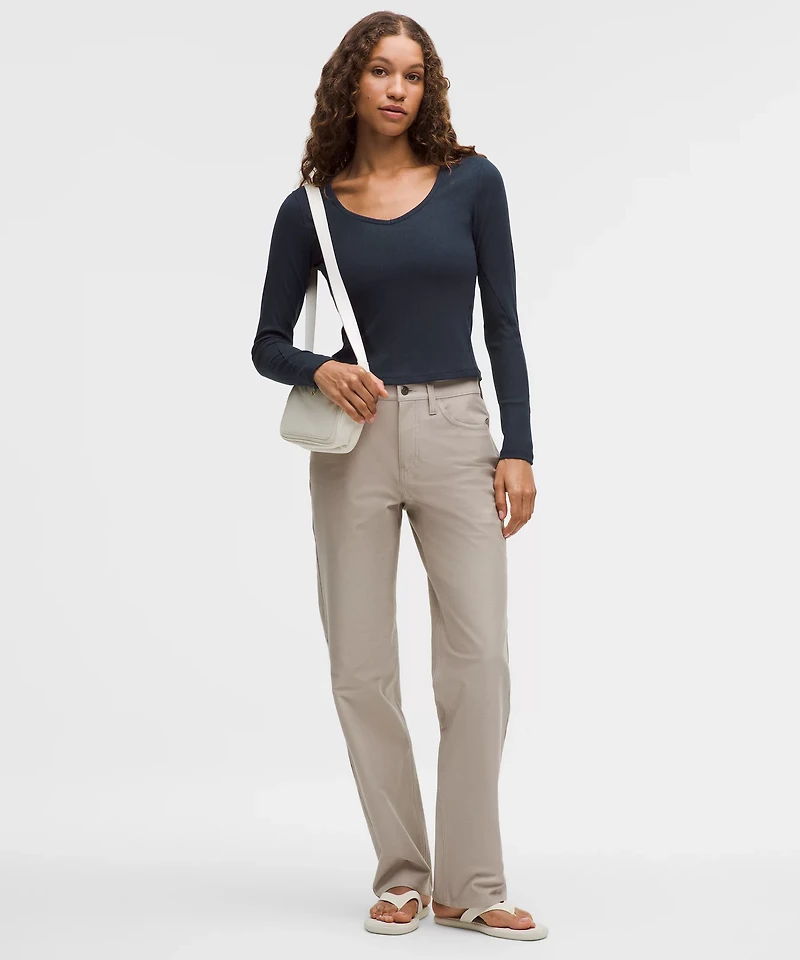 Hold Tight Micro-Rib V-Neck Long-Sleeve Shirt