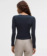 Hold Tight Micro-Rib V-Neck Long-Sleeve Shirt