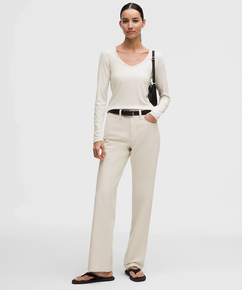 Hold Tight Micro-Rib V-Neck Long-Sleeve Shirt