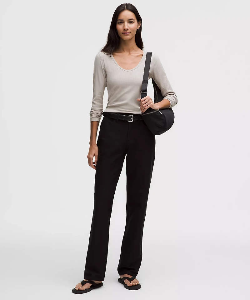 Hold Tight Micro-Rib V-Neck Long-Sleeve Shirt