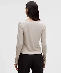 Hold Tight Micro-Rib V-Neck Long-Sleeve Shirt