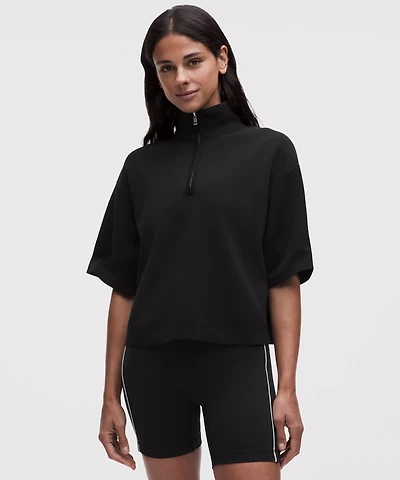 Structured Knit Half-Zip Short-Sleeve Shirt