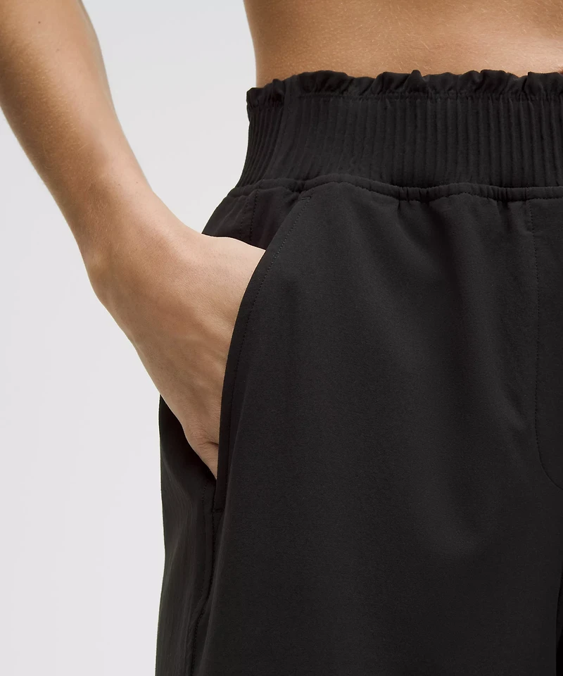 Stretch Woven Ruffle-Waist Wide-Leg Cropped Pant | Women's Capris