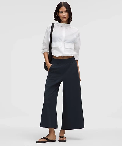 Stretch Woven Ruffle-Waist Wide-Leg Cropped Pant | Women's Capris