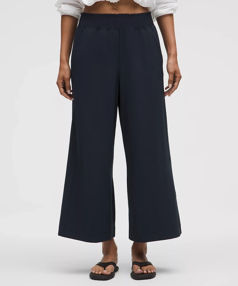 Stretch Woven Ruffle-Waist Wide-Leg Cropped Pant | Women's Capris