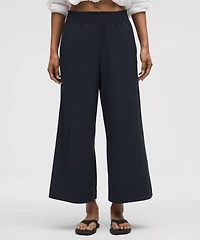 Stretch Woven Ruffle-Waist Wide-Leg Cropped Pant | Women's Capris