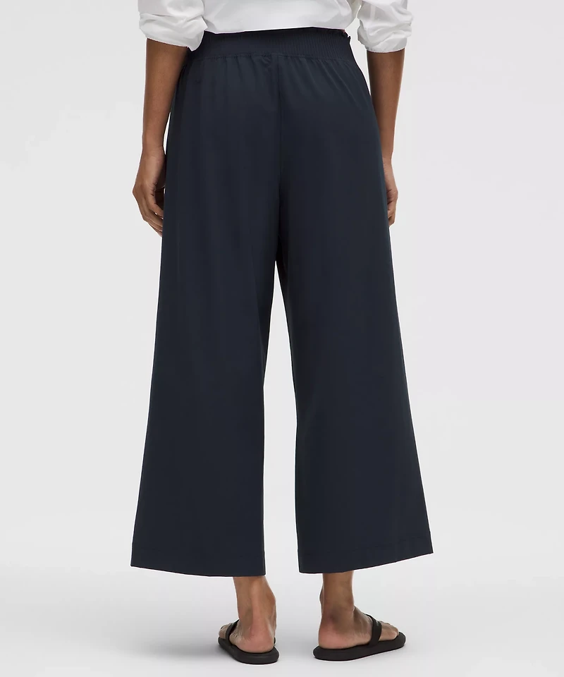 Stretch Woven Ruffle-Waist Wide-Leg Cropped Pant | Women's Capris