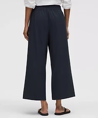 Stretch Woven Ruffle-Waist Wide-Leg Cropped Pant | Women's Capris