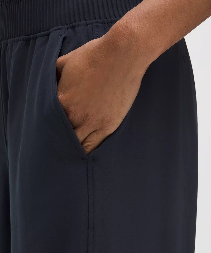 Stretch Woven Ruffle-Waist Wide-Leg Cropped Pant | Women's Capris