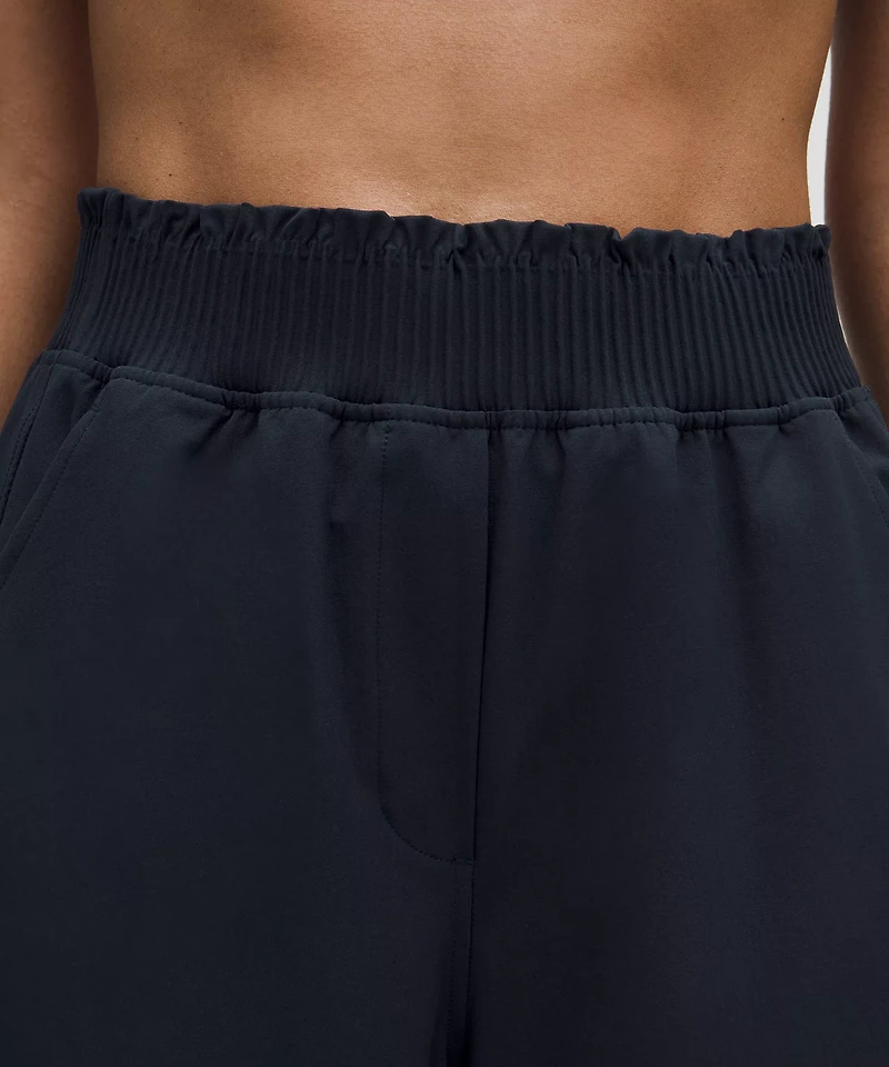 Stretch Woven Ruffle-Waist Wide-Leg Cropped Pant | Women's Capris