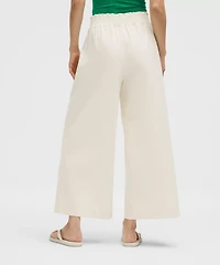Stretch Woven Ruffle-Waist Wide-Leg Cropped Pant | Women's Capris