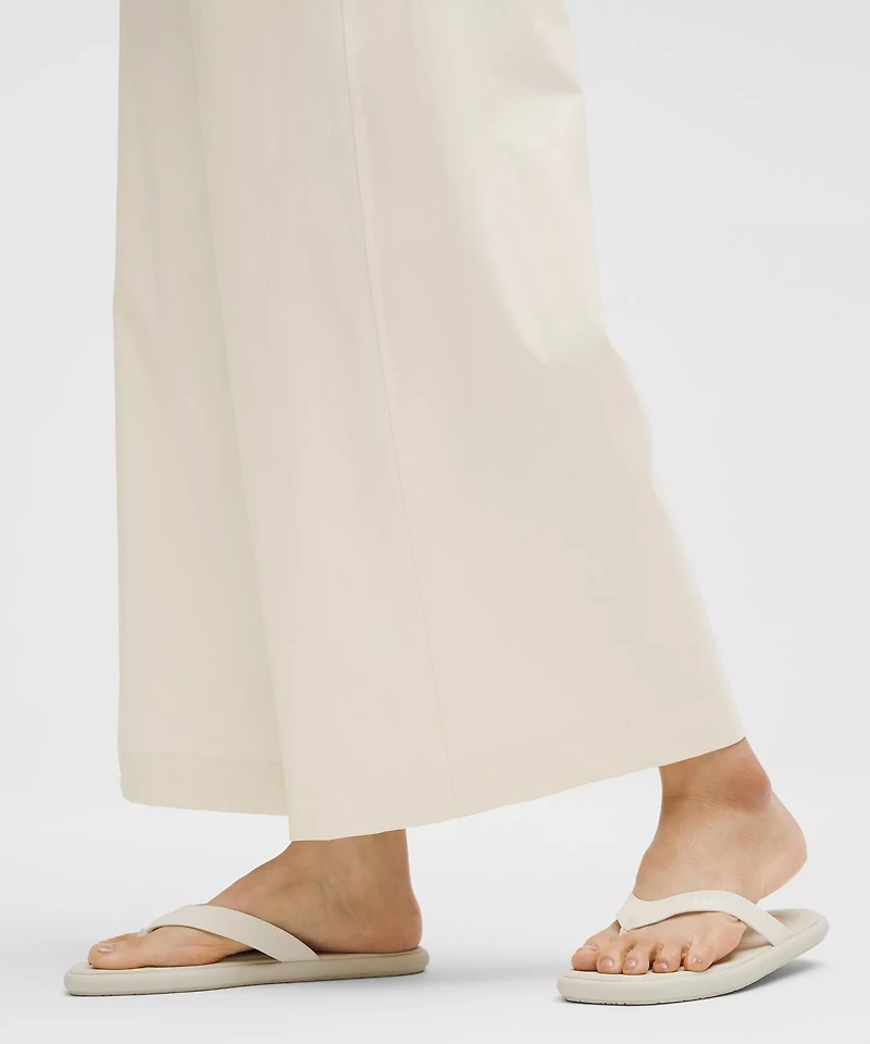 Stretch Woven Ruffle-Waist Wide-Leg Cropped Pant | Women's Capris