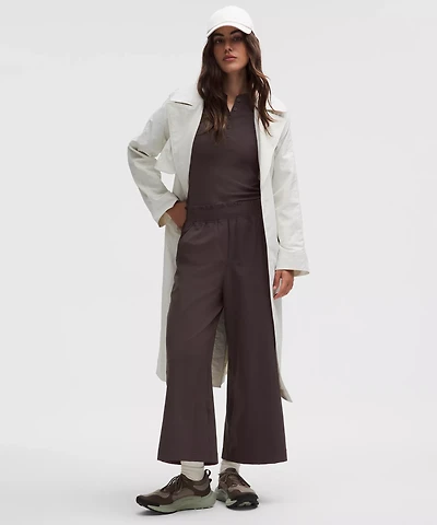 Stretch Woven Ruffle-Waist Wide-Leg Cropped Pant | Women's Capris