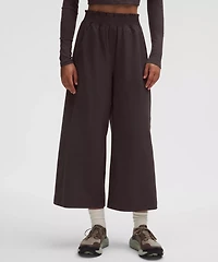 Stretch Woven Ruffle-Waist Wide-Leg Cropped Pant | Women's Capris