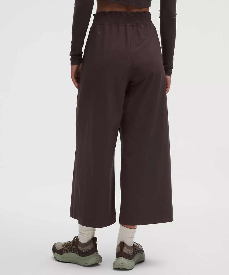 Stretch Woven Ruffle-Waist Wide-Leg Cropped Pant | Women's Capris