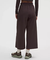 Stretch Woven Ruffle-Waist Wide-Leg Cropped Pant | Women's Capris