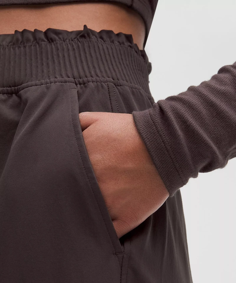 Stretch Woven Ruffle-Waist Wide-Leg Cropped Pant | Women's Capris